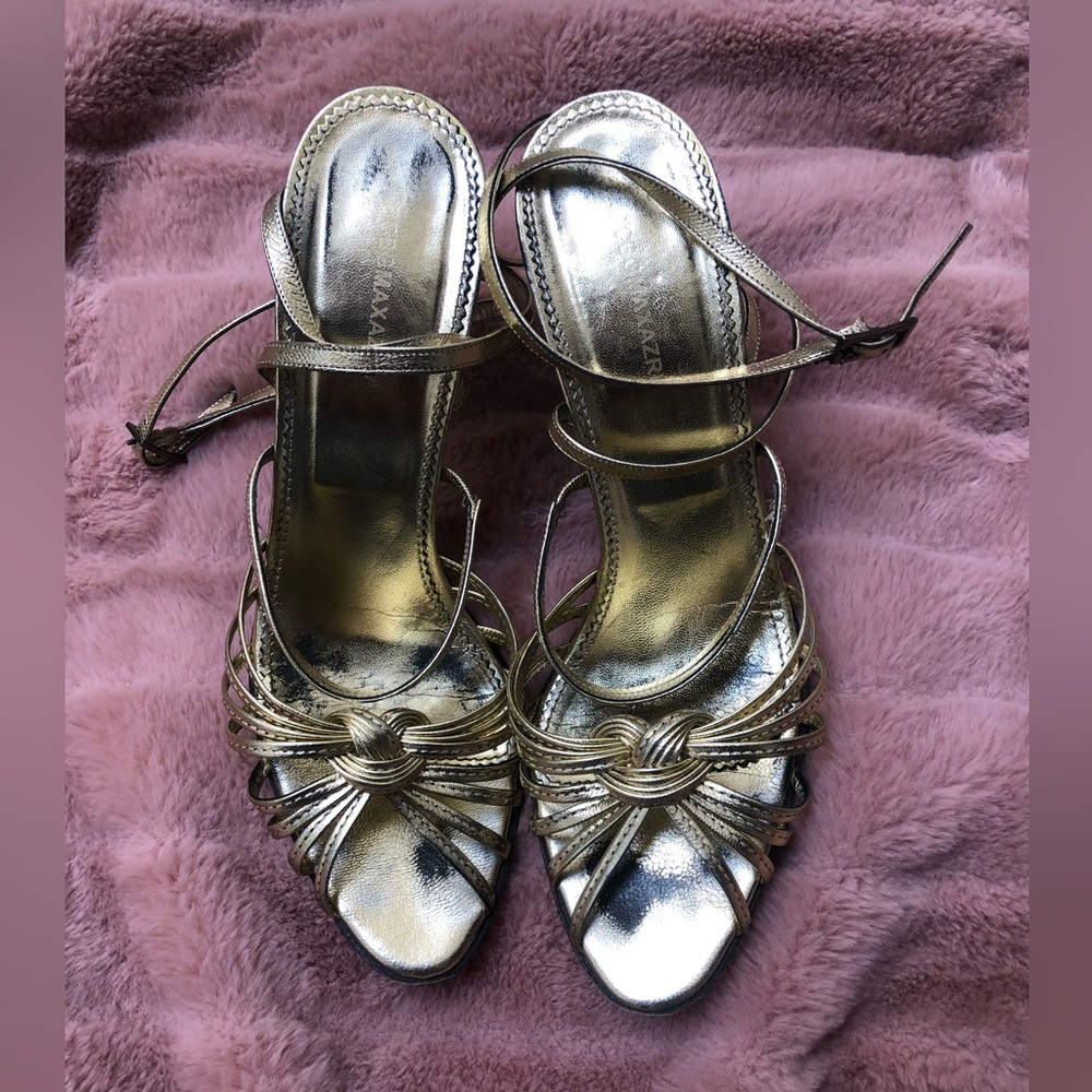 BCBG Maxazra Gold Metallic strappy heels